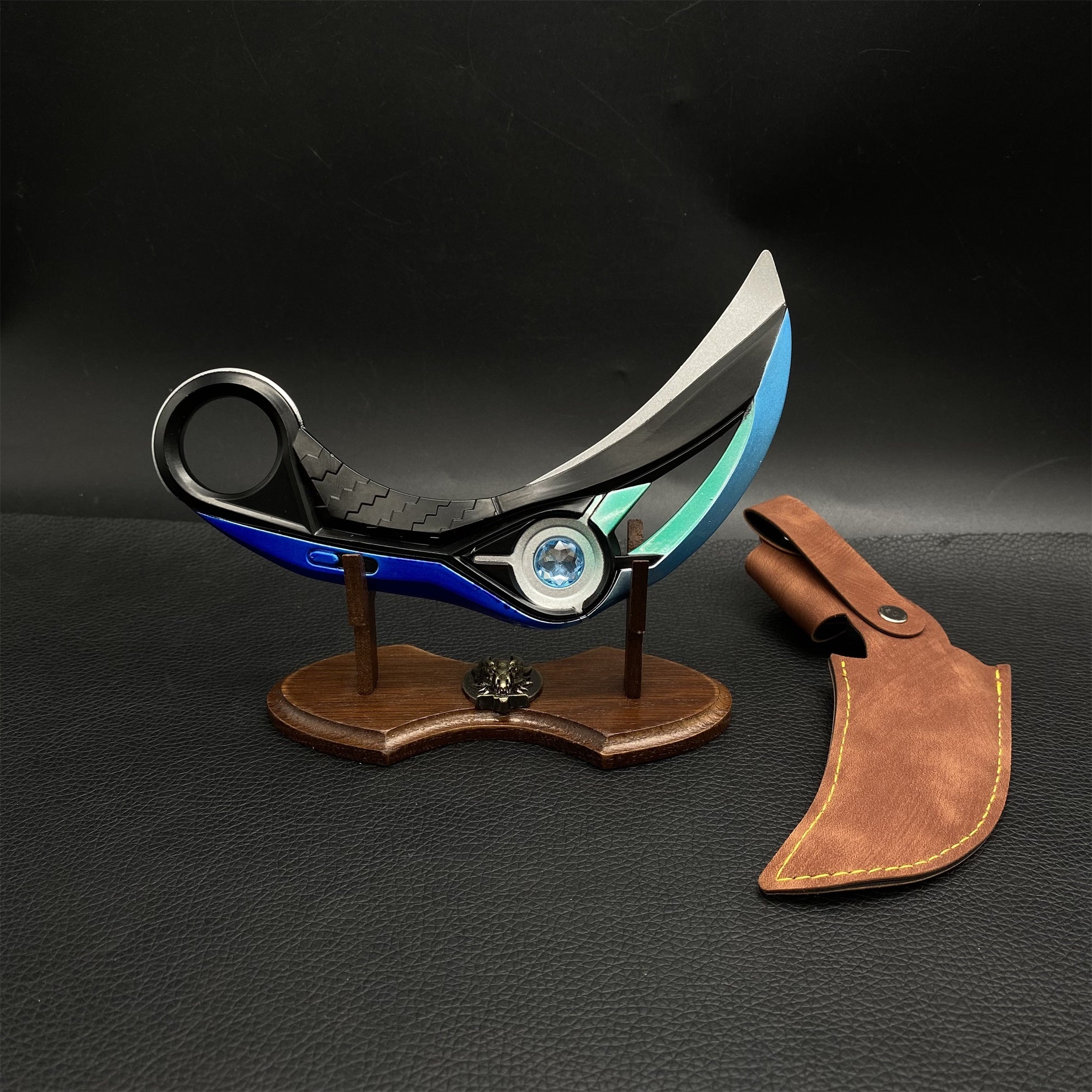 Metal Ion Karambit Real Life Replica Blue & Stand - Tophatter Daily Deals