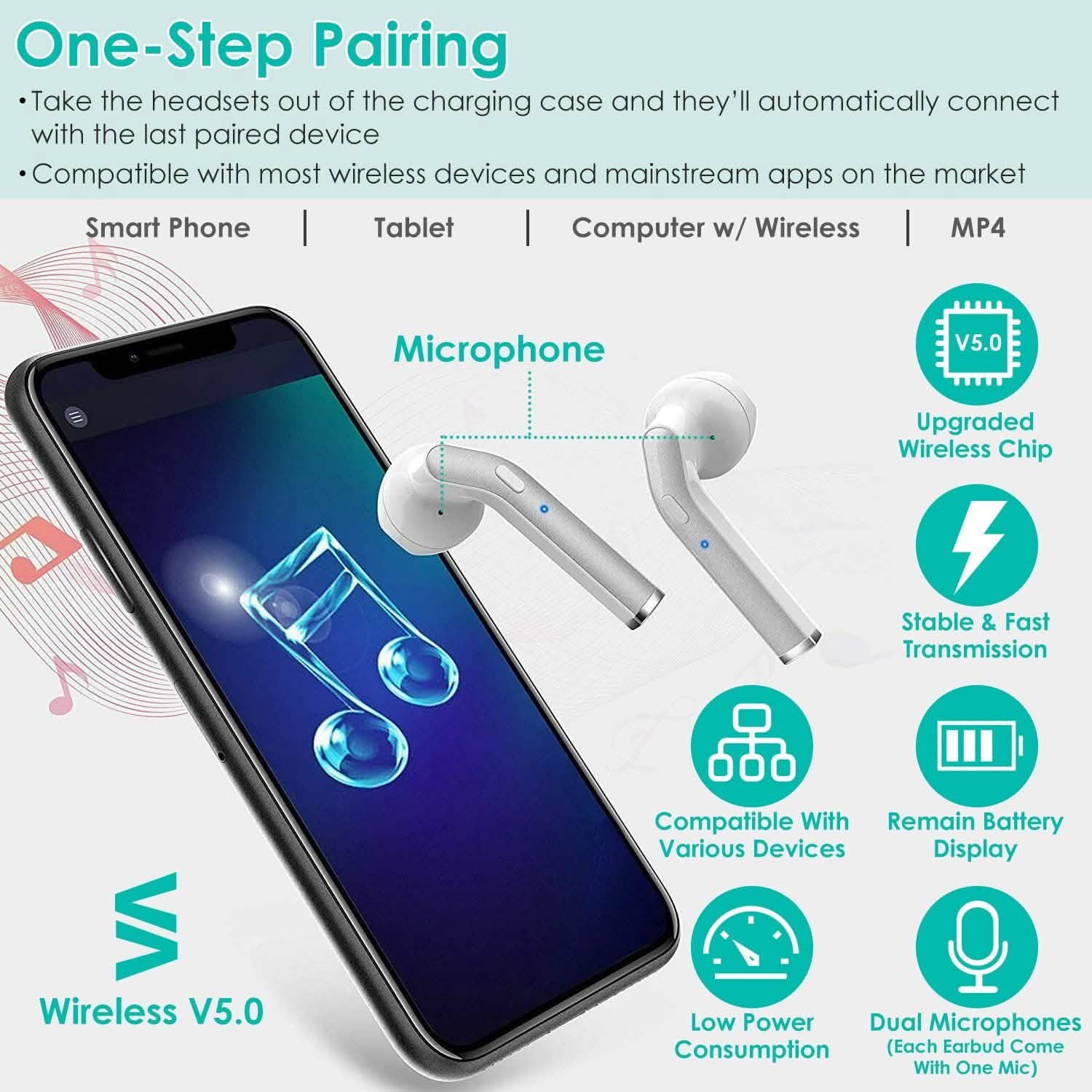 IPX5 Waterproof Wireless 5.0 TWS Earbuds Headphones - Tophatter Daily Deals