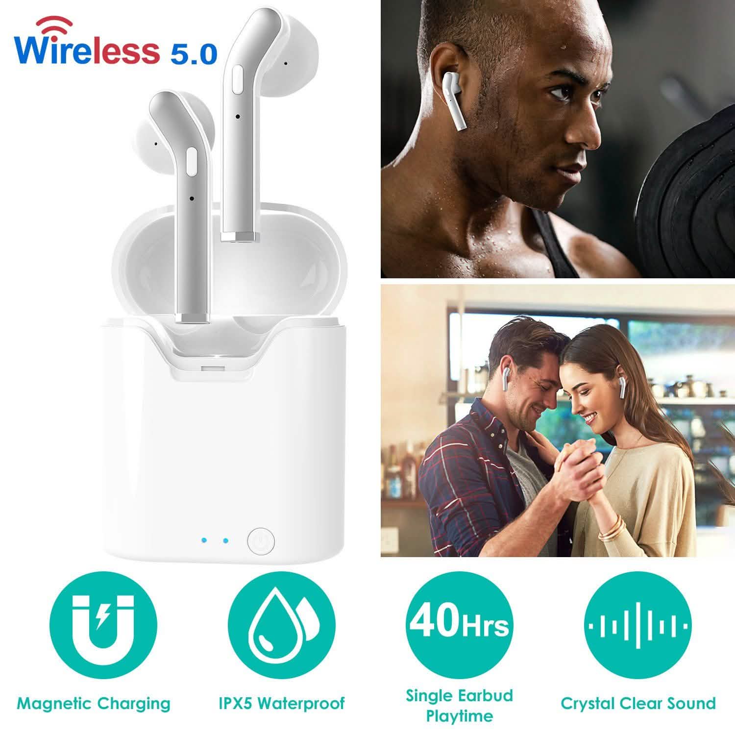 IPX5 Waterproof Wireless 5.0 TWS Earbuds Headphones - Tophatter Daily Deals