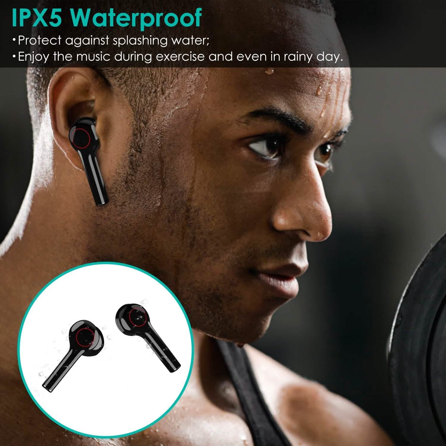 IPX5 Waterproof Wireless 5.0 TWS Earbuds Wireless Headset with Mic Headphones - Tophatter Daily Deals