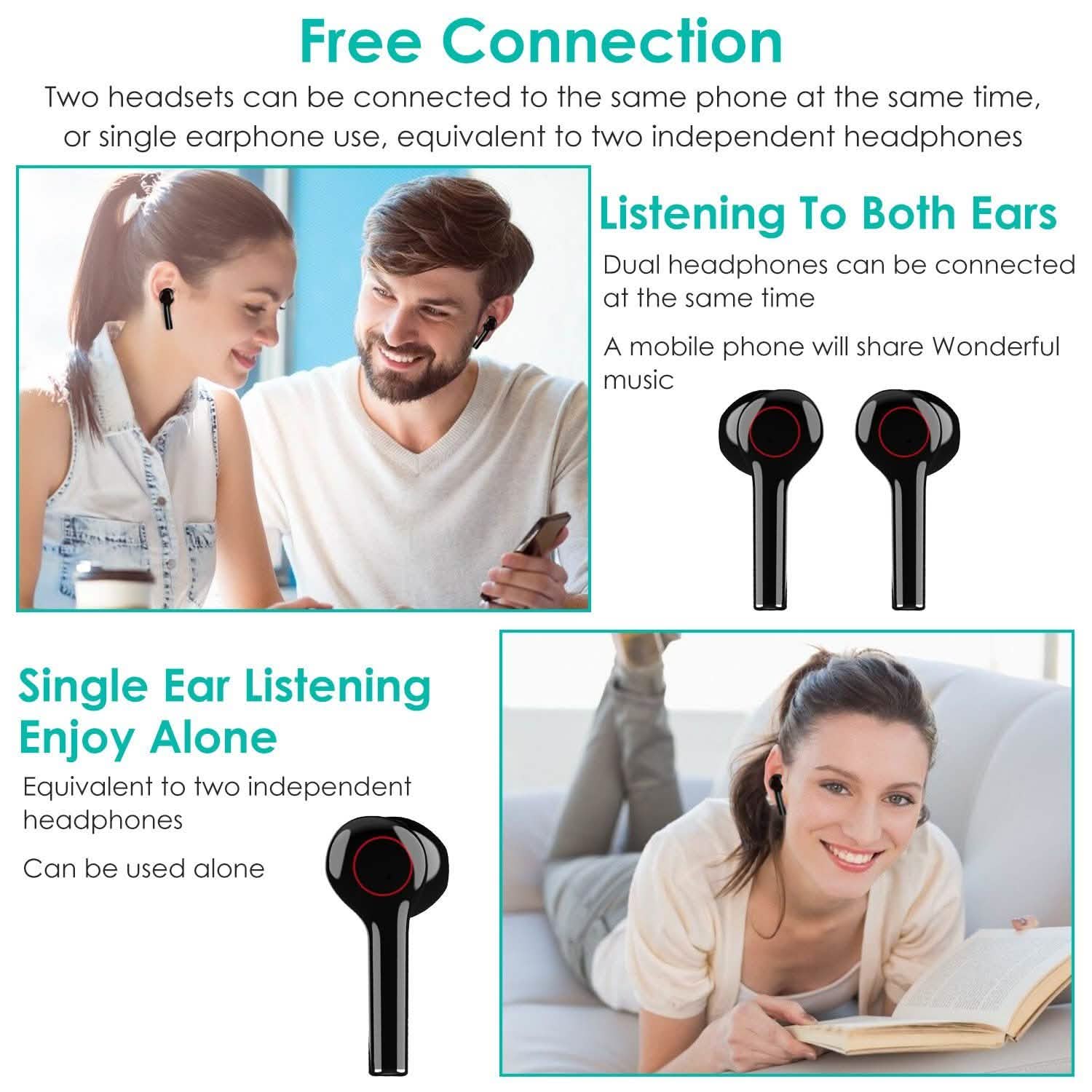 IPX5 Waterproof Wireless 5.0 TWS Earbuds Wireless Headset with Mic Headphones - Tophatter Daily Deals