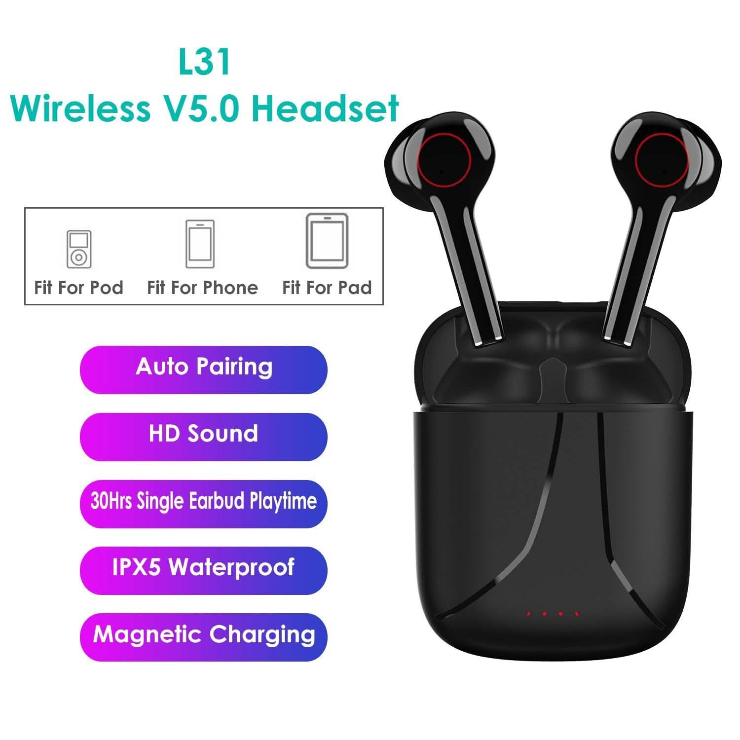 IPX5 Waterproof Wireless 5.0 TWS Earbuds Wireless Headset with Mic Headphones - Tophatter Daily Deals