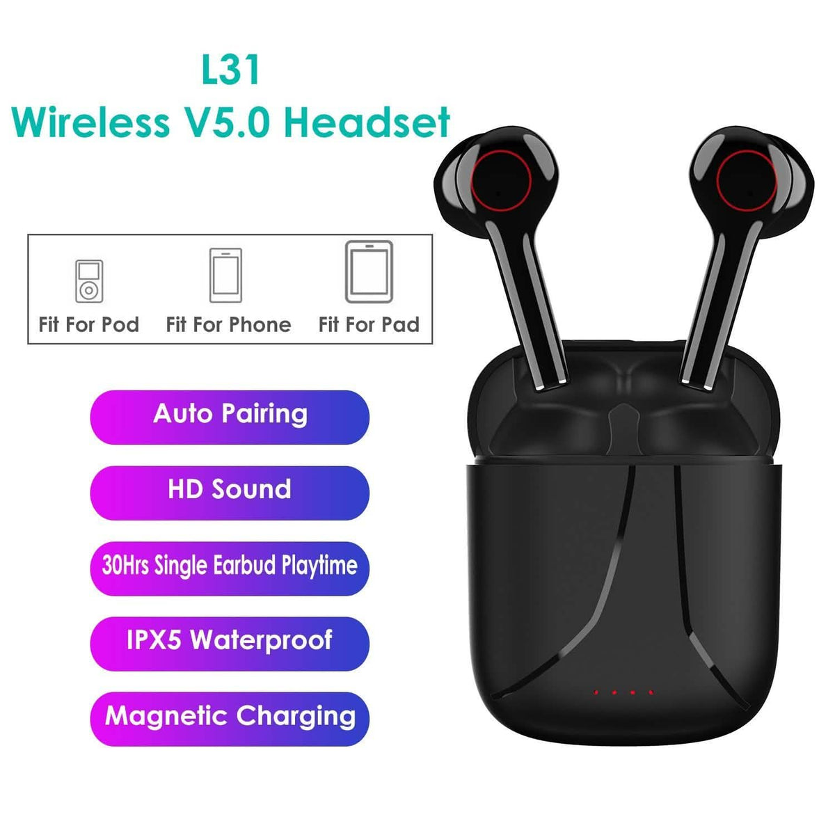 IPX5 Waterproof Wireless 5.0 TWS Earbuds Wireless Headset with Mic Headphones - Tophatter Daily Deals