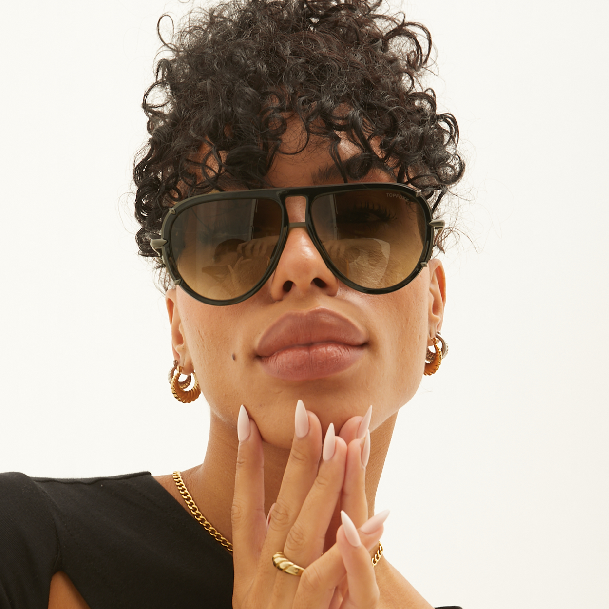 TopFoxx Ivy Luxe - Olive Tangle-Free Women's Round Aviator Sunglasses Sunglasses - Tophatter Daily Deals