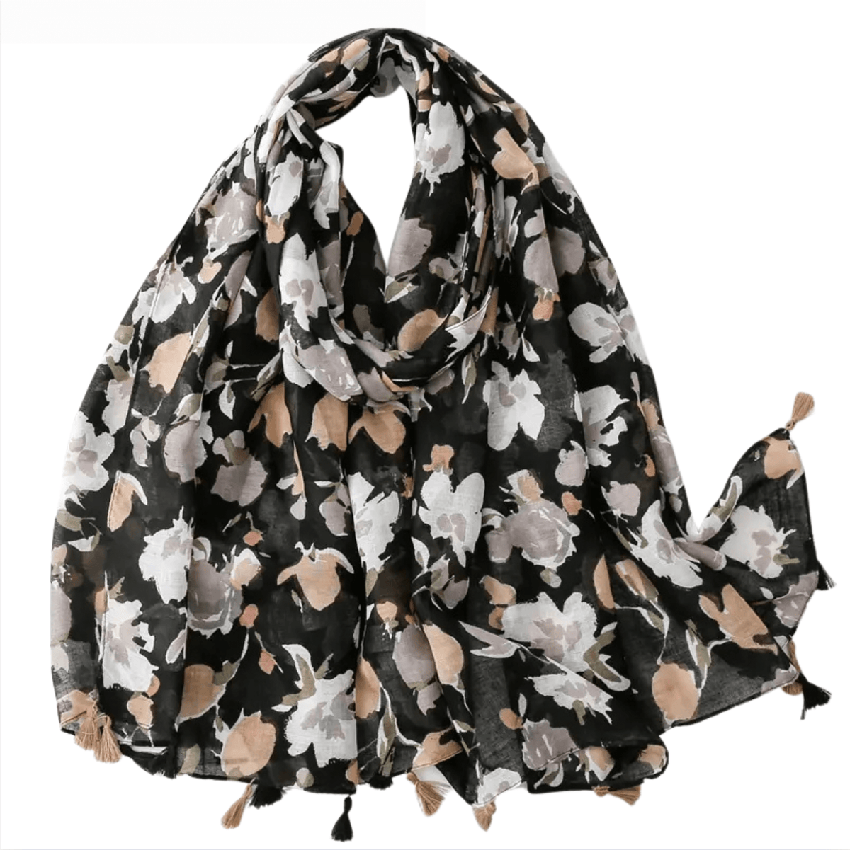 Elegant Delicate Floral Scarf with Tassels Multi Scarves - Tophatter Daily Deals