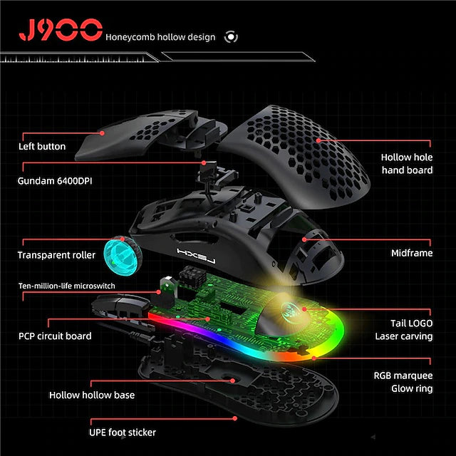 J900 Honeycomb Hollow Wired Gaming Mouse Gaming Mouse - Tophatter Daily Deals