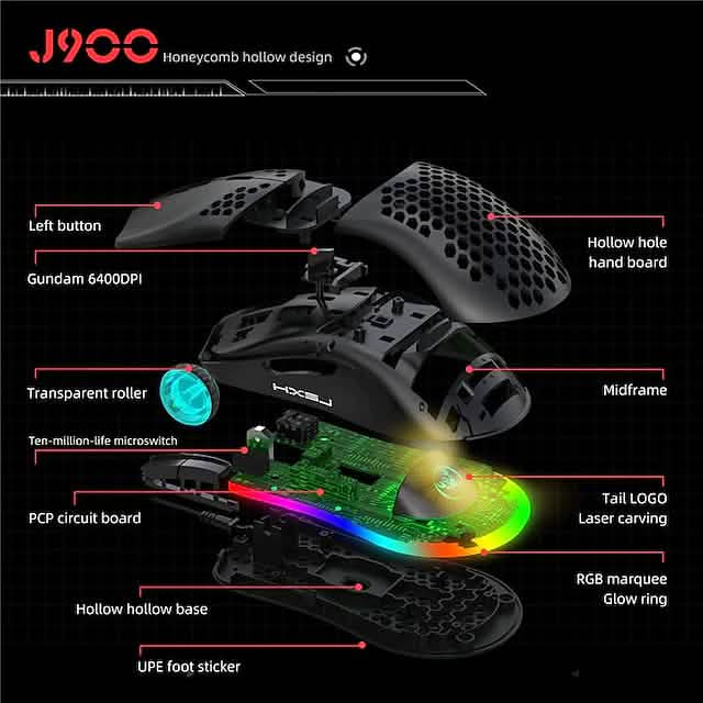 J900 Honeycomb Hollow Wired Gaming Mouse Computer Mice - Tophatter Daily Deals