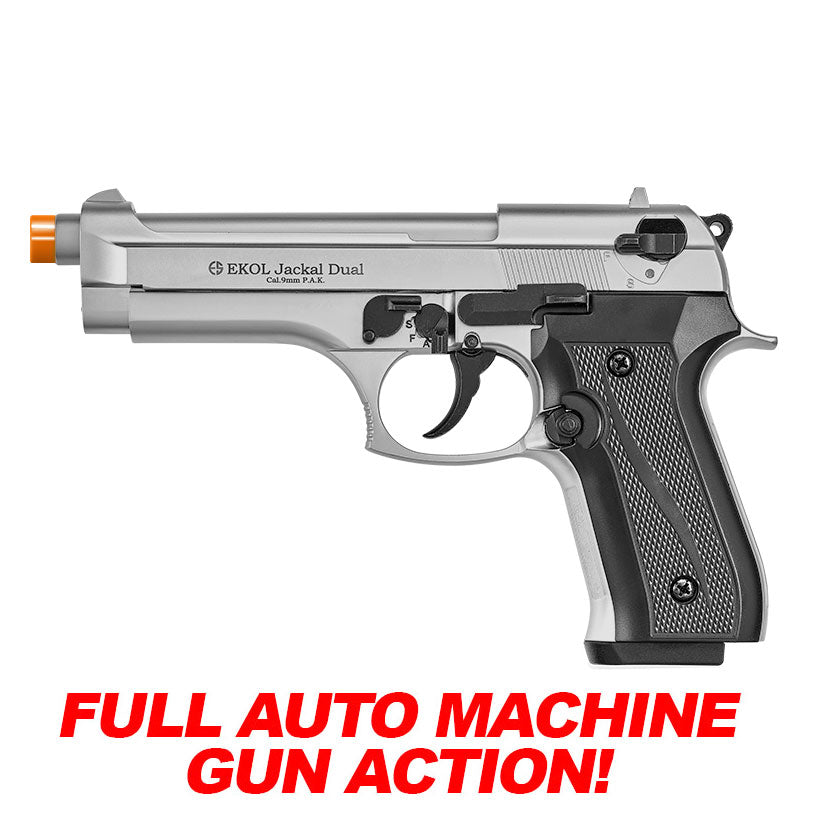 EKOL Jackal Dual Magnum Nickel - Full Auto Front Firing 9mm Blank Gun - Tophatter's Weapons'N'Deals Blank Firing Replica Guns - Tophatter Daily Deals