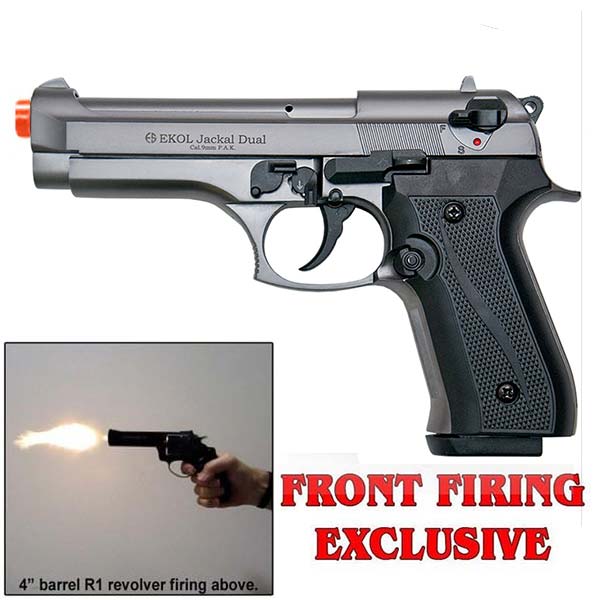 EKOL Jackal Dual Magnum Fume - Full Auto Front Firing 9mm Blank Gun - Tophatter's Weapons'N'Deals Blank Firing Replica Guns - Tophatter Daily Deals