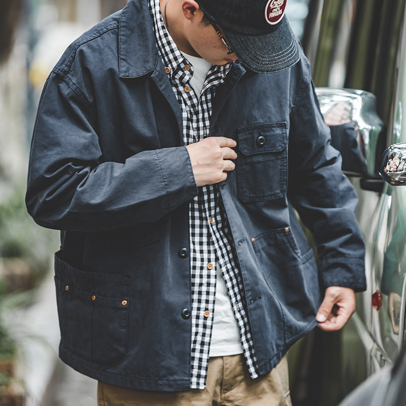 Men Jackets Cotton Navy Blue Washed Coat Men's Clothing - Tophatter Daily Deals