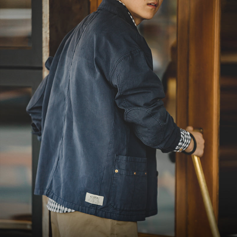 Men Jackets Cotton Navy Blue Washed Coat Men's Clothing - Tophatter Daily Deals