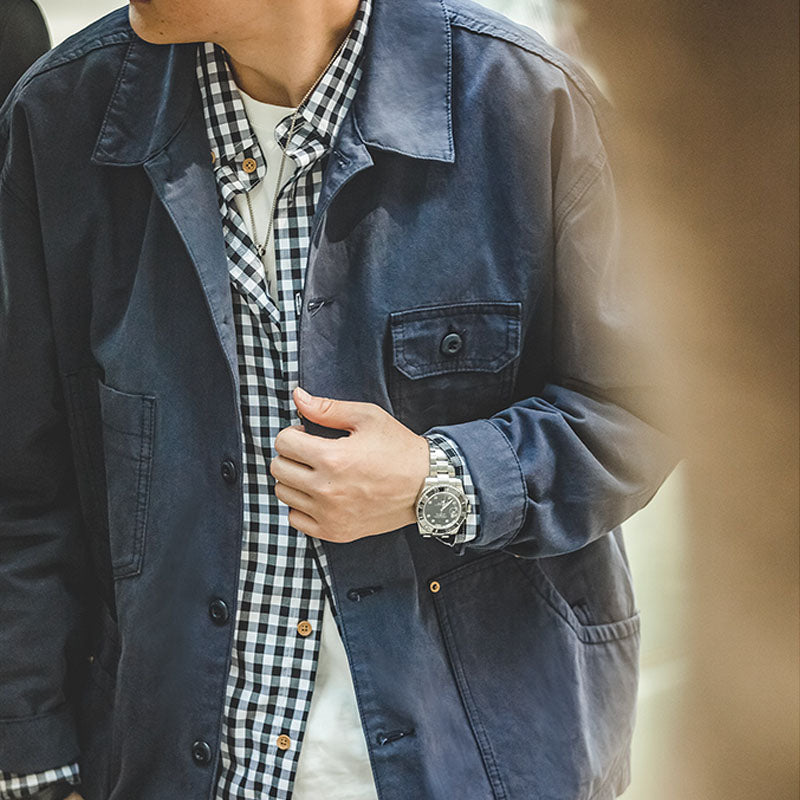 Men Jackets Cotton Navy Blue Washed Coat Men's Clothing - Tophatter Daily Deals
