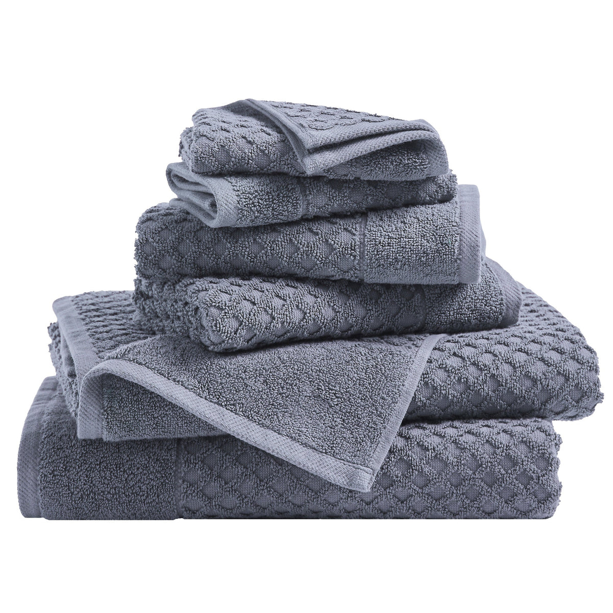 Cotton Diamond Waffle Weave Bath Towel Set - Grayson Collection 6 Piece Set Chambray Blue Bath - Tophatter Daily Deals