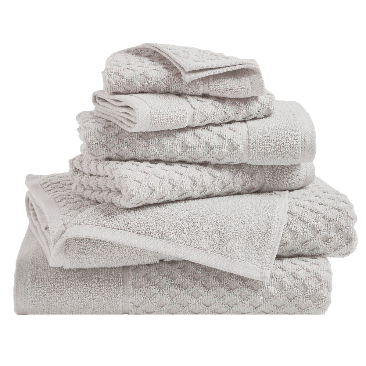 Cotton Diamond Waffle Weave Bath Towel Set - Grayson Collection 6 Piece Set Light Gray Bath - Tophatter Daily Deals