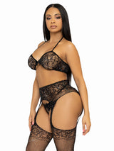 3 Pc Rhinestone Bra Top Garter Belt and G-String Lingerie Set > Clothes > Lingerie Sets - Tophatter Daily Deals