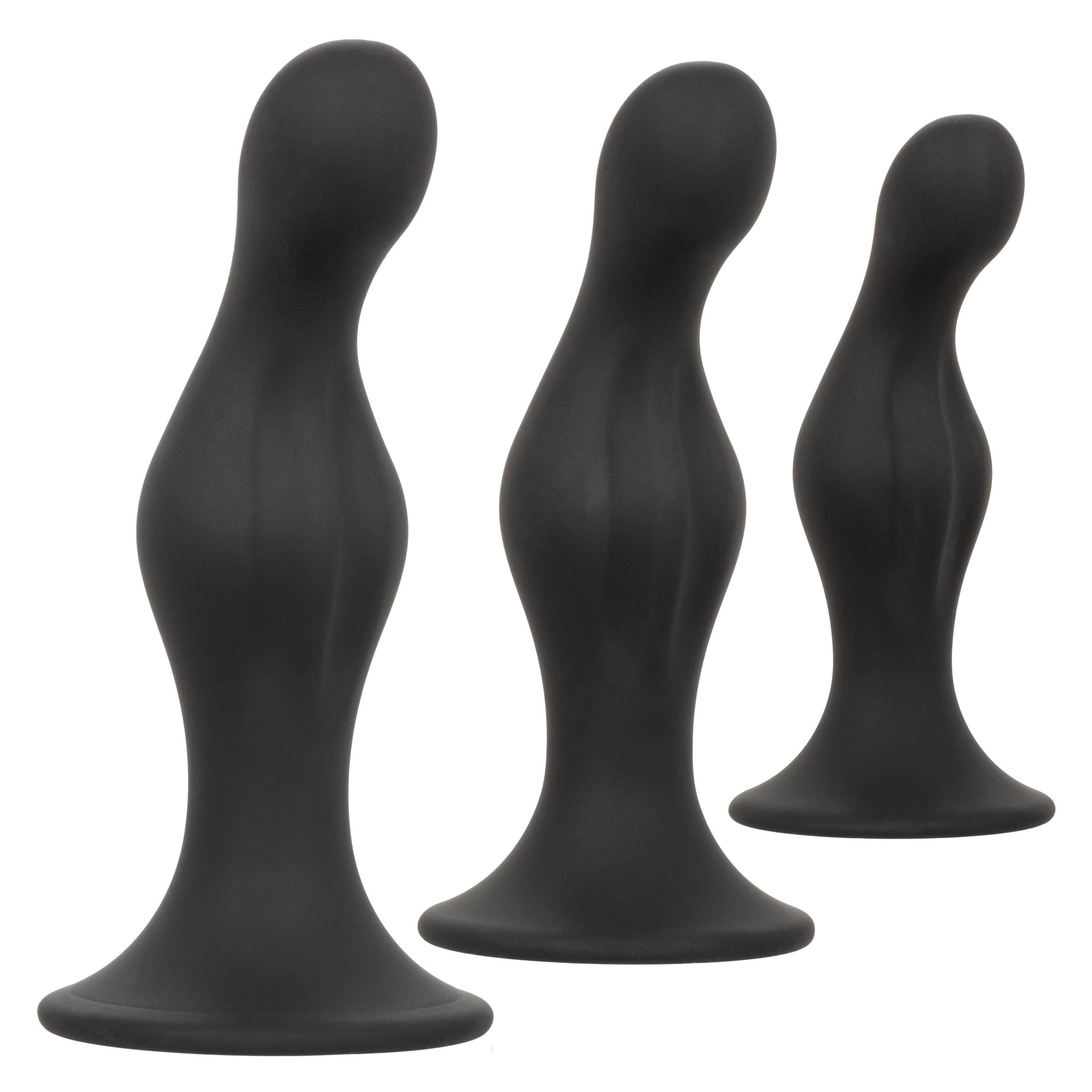 Silicone Anal Ripple Kit Set of 3 Black Graduated Curved Anal Plugs with Suction Cup Base > Anal Range > Butt Plug Kits - Tophatter Daily Deals