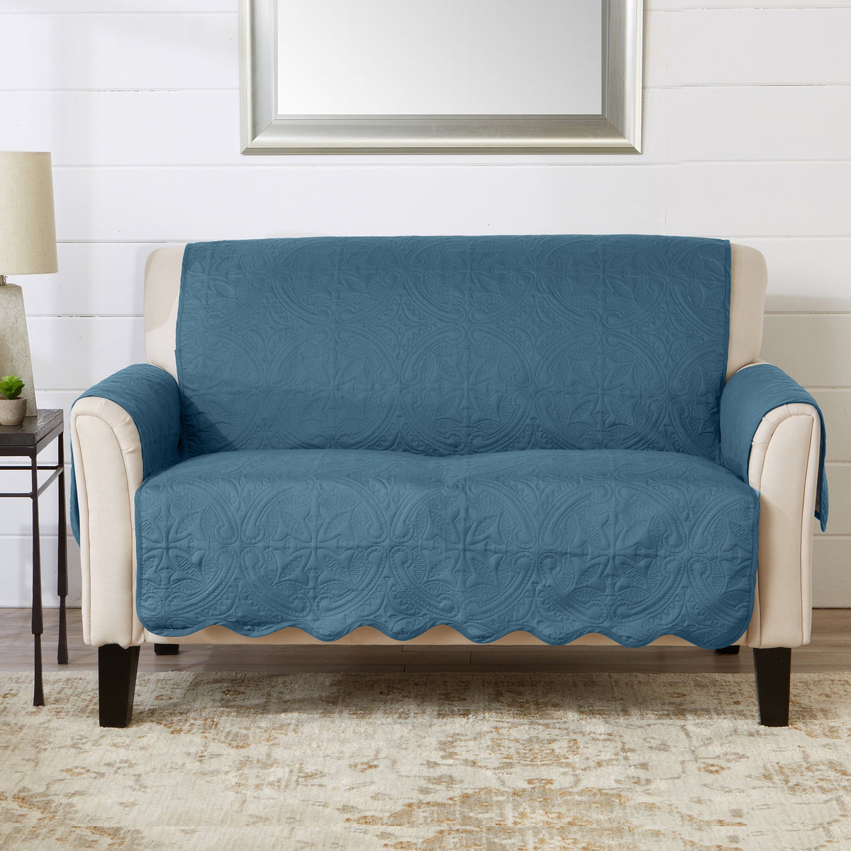 Medallion Solid Furniture Protector - Elenor Collection Loveseat Smoke Blue Ivory Furniture & Decor - Tophatter Daily Deals