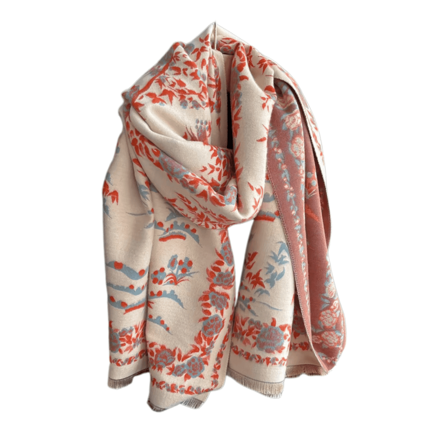 Beige, Rust & Dusty Blue Delicate Floral Scarf Multi Scarves - Tophatter Daily Deals