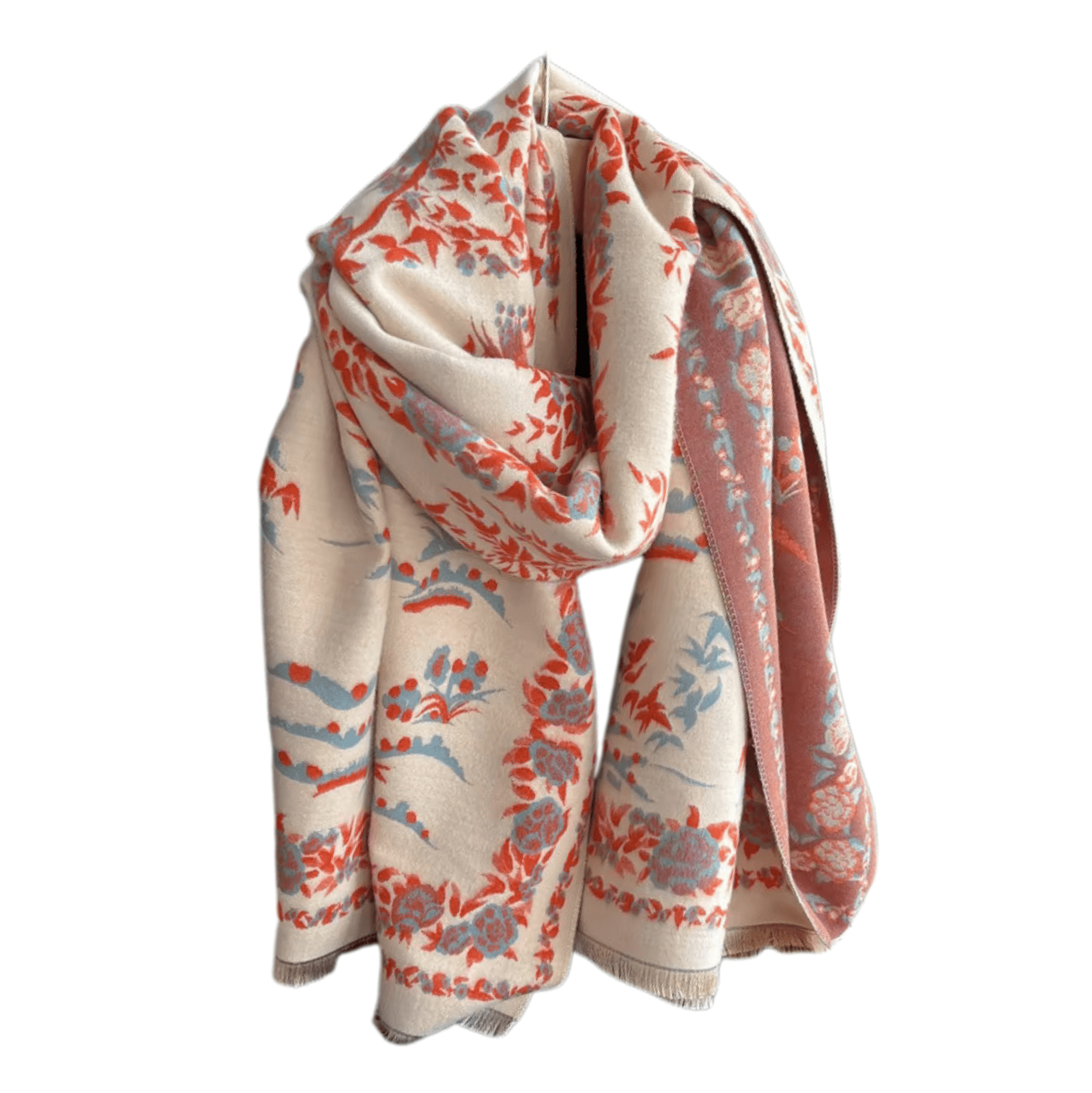 Beige, Rust & Dusty Blue Delicate Floral Scarf Multi Scarves - Tophatter Daily Deals