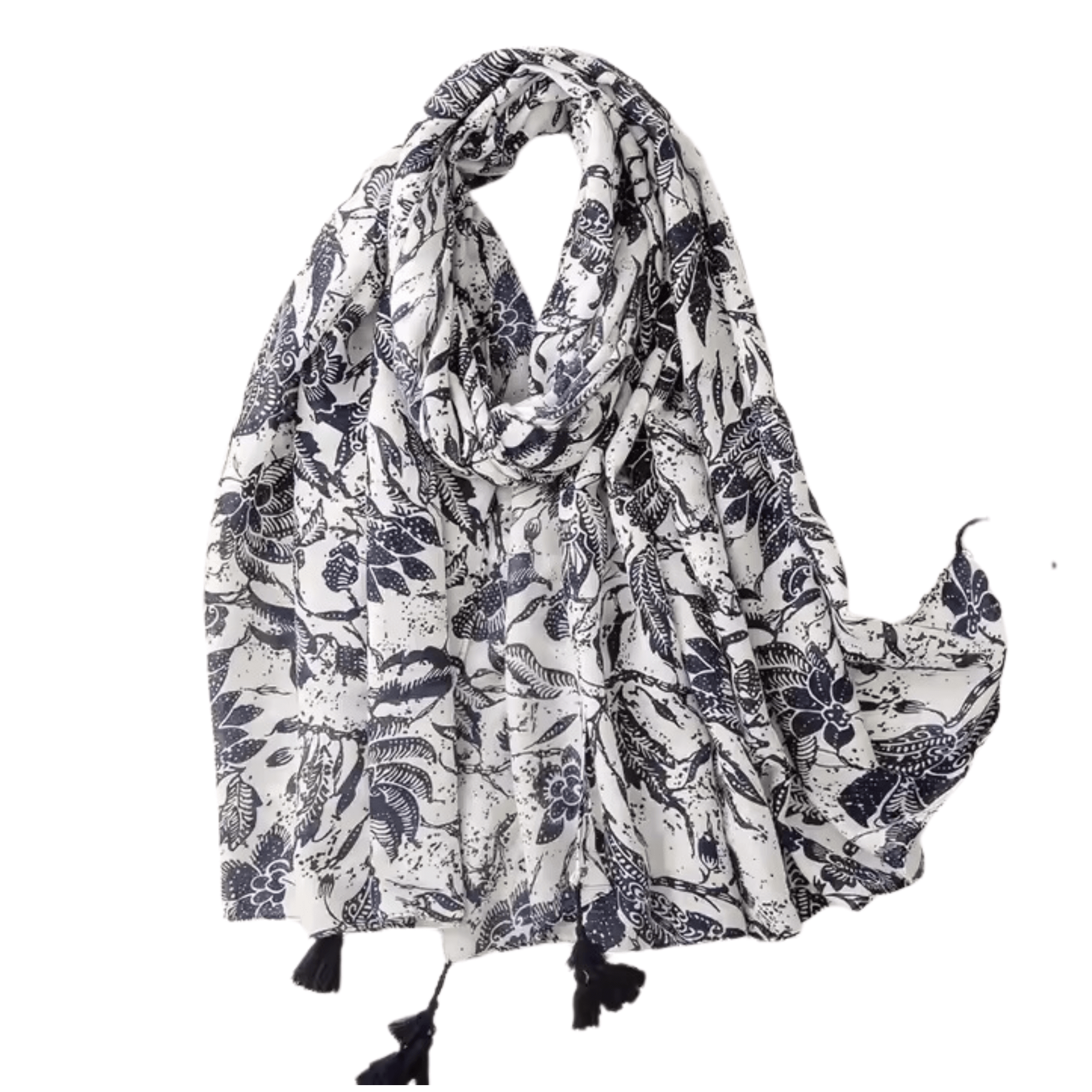 Floral Indigo Tassel Scarf Multi Scarves - Tophatter Daily Deals