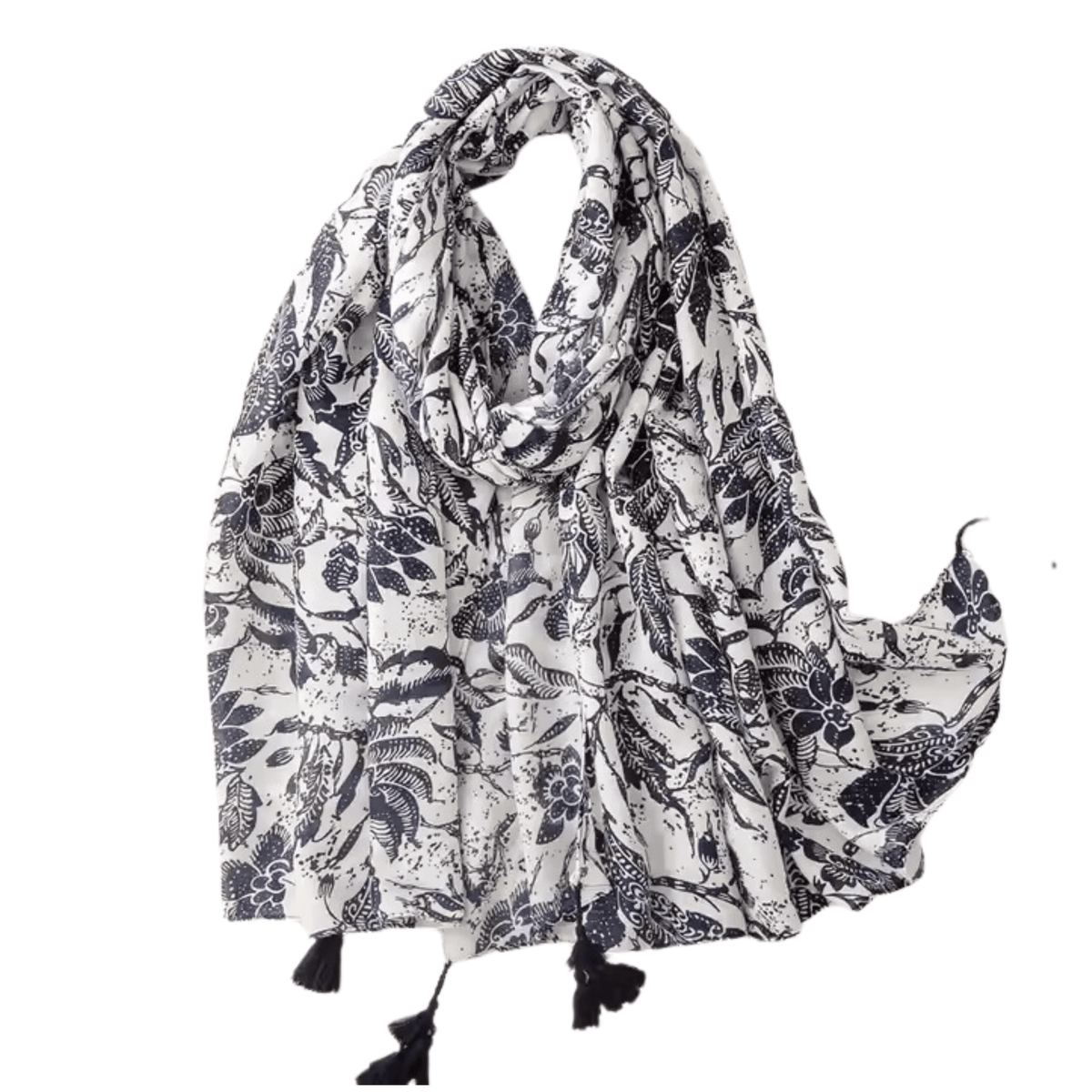 Floral Indigo Tassel Scarf Multi Scarves - Tophatter Daily Deals