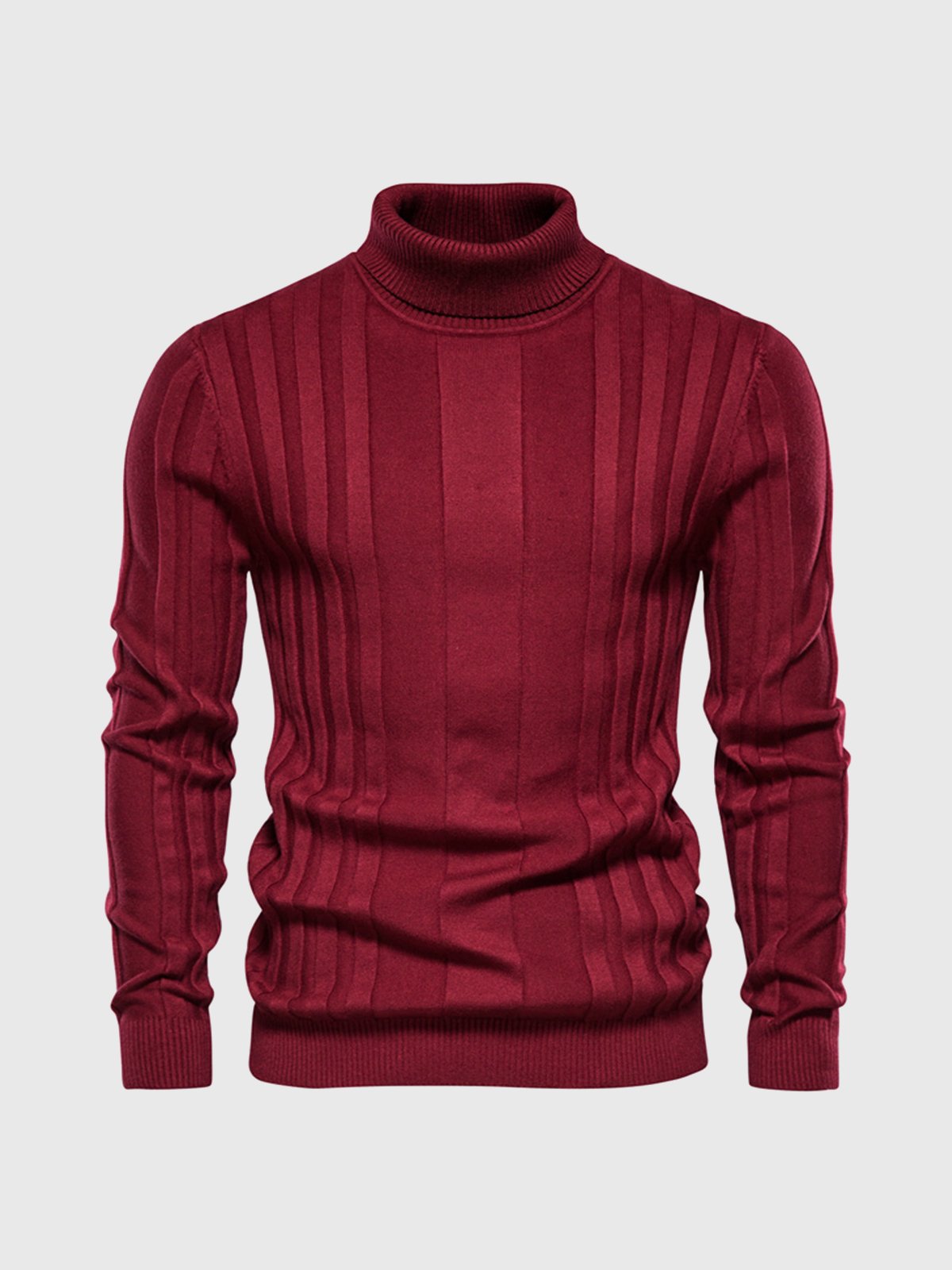 Warm Men’s Turtleneck Sweater - Ribbed Vertical Knit Red - Tophatter Daily Deals