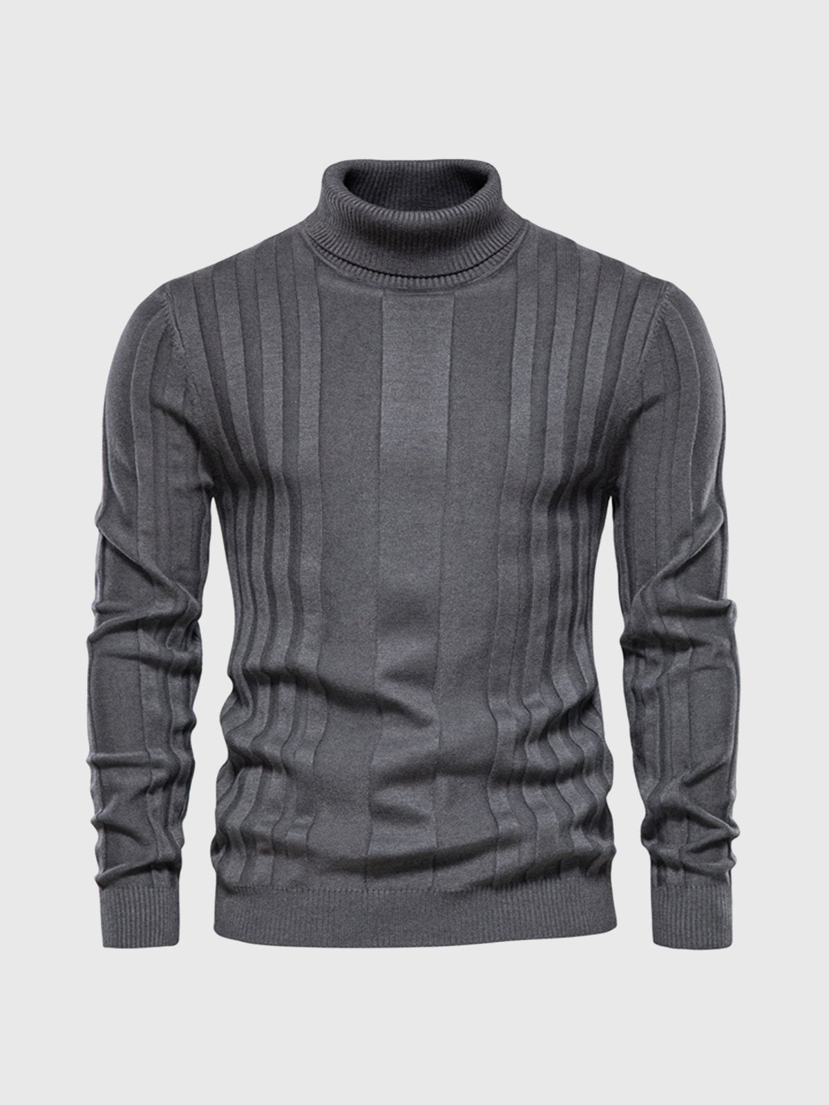 Warm Men’s Turtleneck Sweater - Ribbed Vertical Knit Gray - Tophatter Daily Deals