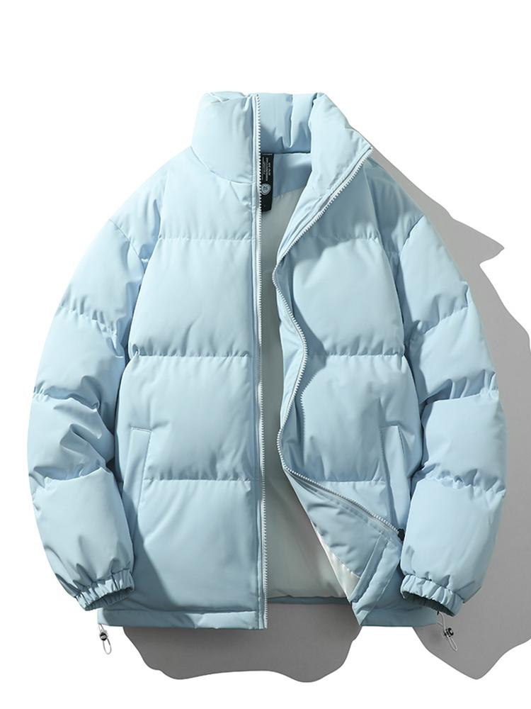 Lightweight Men's Puffer Jacket - High Collar, Polyester Light Blue - Tophatter Daily Deals