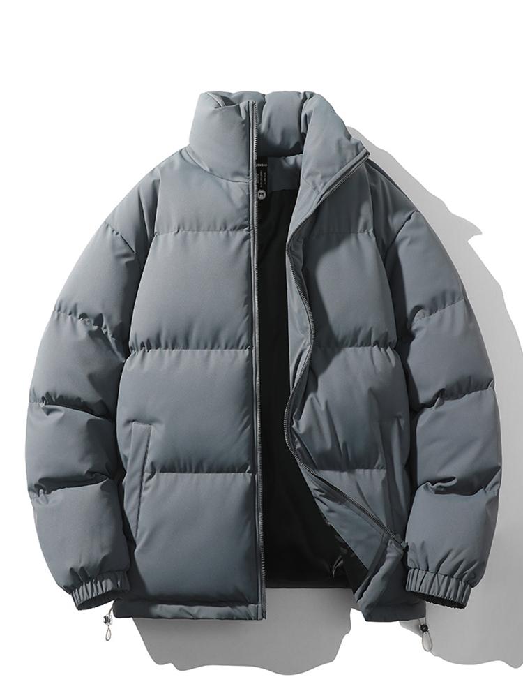 Lightweight Men's Puffer Jacket - High Collar, Polyester Gray - Tophatter Daily Deals