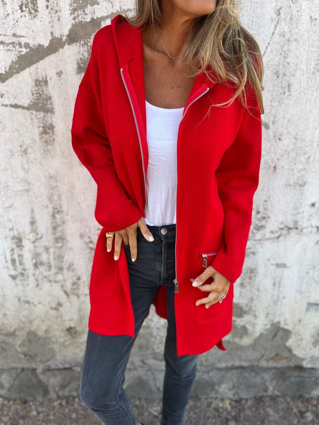 Lightweight Womens Long Hoodie - Fitted Zip Cotton Layering - Tophatter Daily Deals