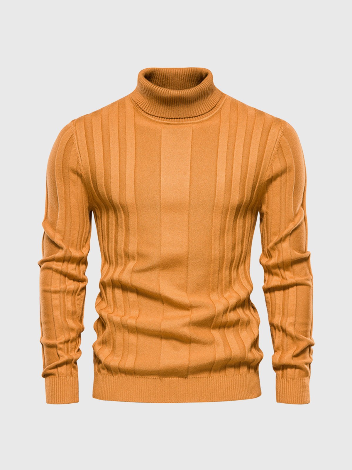 Warm Men’s Turtleneck Sweater - Ribbed Vertical Knit Yellow - Tophatter Daily Deals