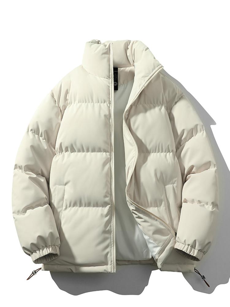 Lightweight Men's Puffer Jacket - High Collar, Polyester Beige - Tophatter Daily Deals