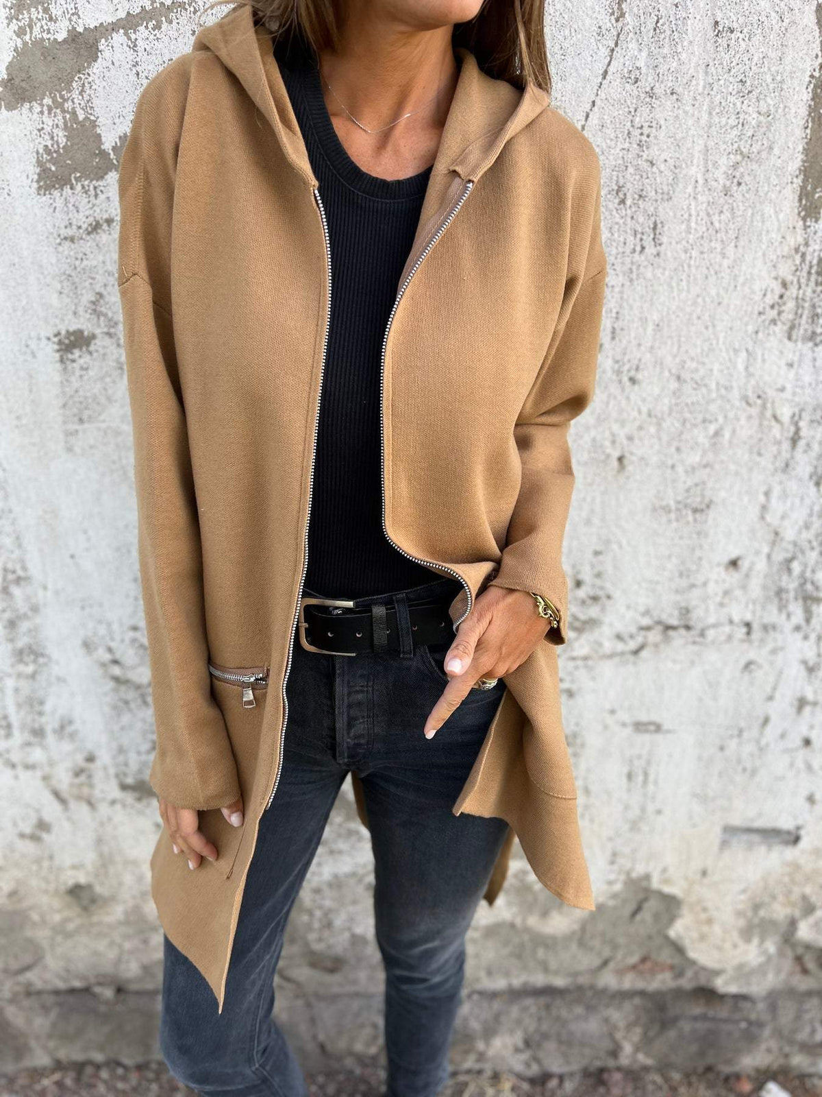 Lightweight Womens Long Hoodie - Fitted Zip Cotton Layering - Tophatter Daily Deals