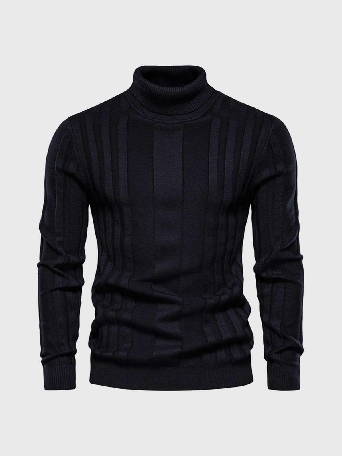 Warm Men’s Turtleneck Sweater - Ribbed Vertical Knit Black - Tophatter Daily Deals