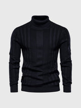Warm Men’s Turtleneck Sweater - Ribbed Vertical Knit Black - Tophatter Daily Deals