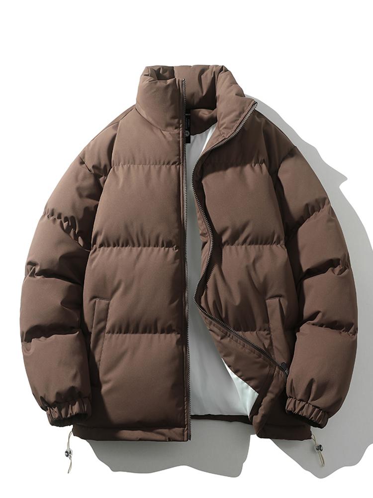 Lightweight Men's Puffer Jacket - High Collar, Polyester Brown - Tophatter Daily Deals