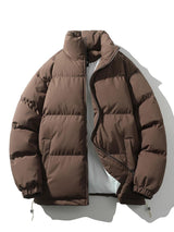 Lightweight Men's Puffer Jacket - High Collar, Polyester Brown - Tophatter Daily Deals