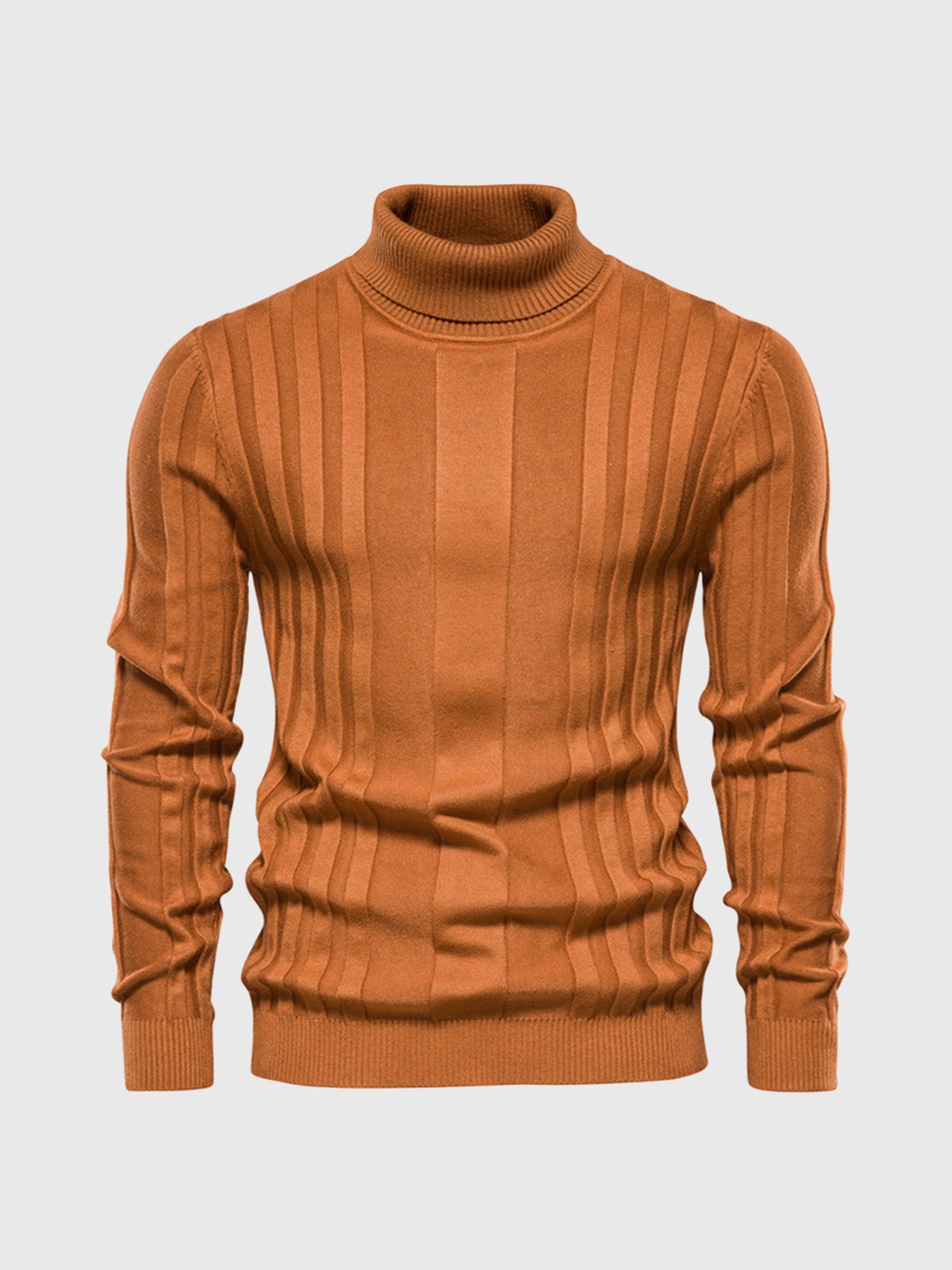 Warm Men’s Turtleneck Sweater - Ribbed Vertical Knit Brown - Tophatter Daily Deals