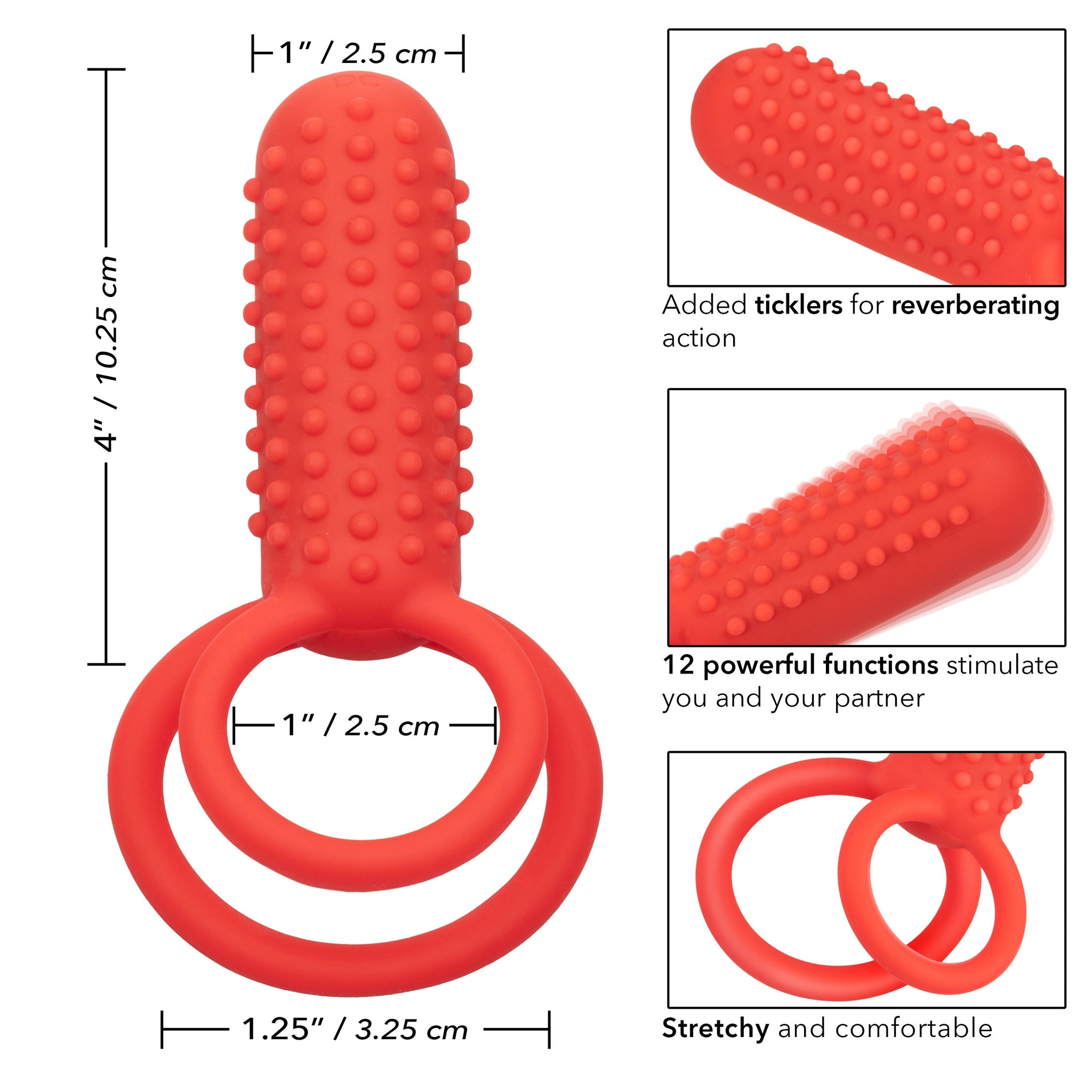 CalExotics Silicone Vertical Dual Enhancer Red Waterproof with 12 Intense Vibration Functions > Cock Ring > Vibrating - Tophatter Daily Deals