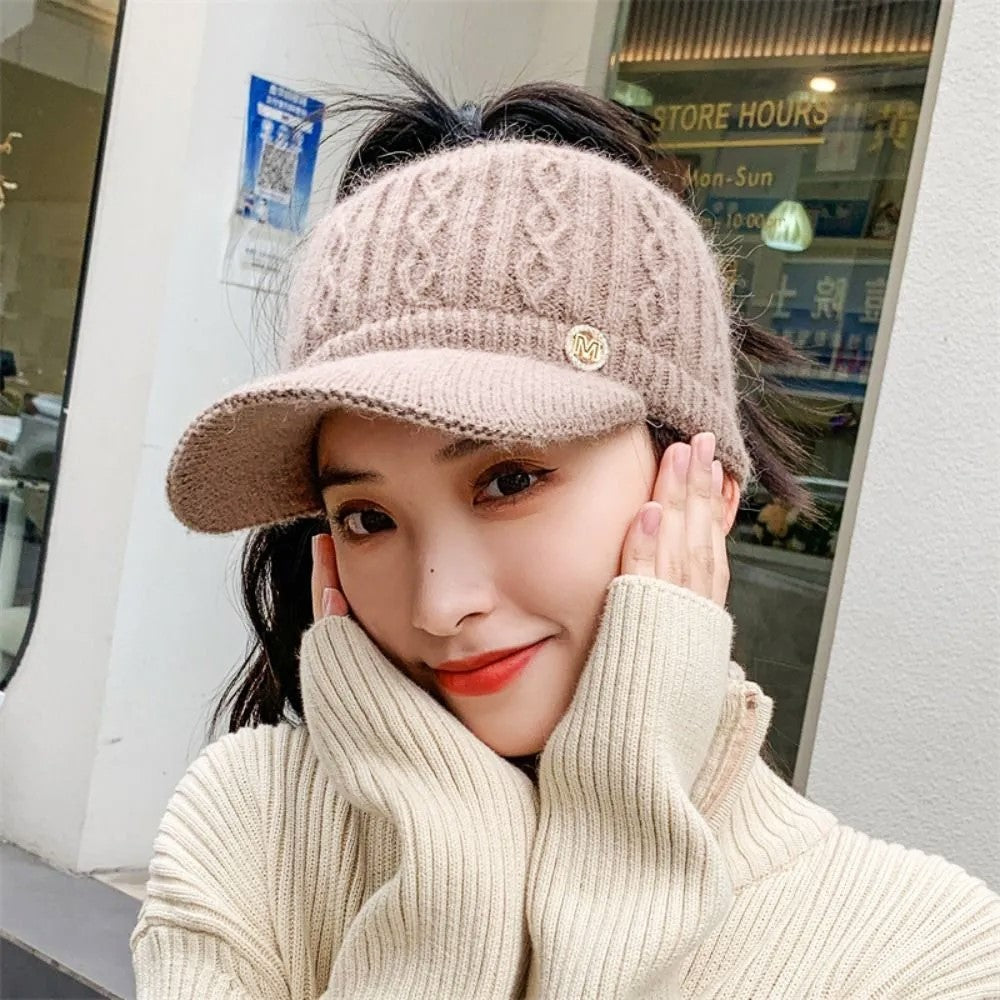 Warm Women's Knitted Baseball Cap - Cable Knit, Winter Coffee - Tophatter Daily Deals