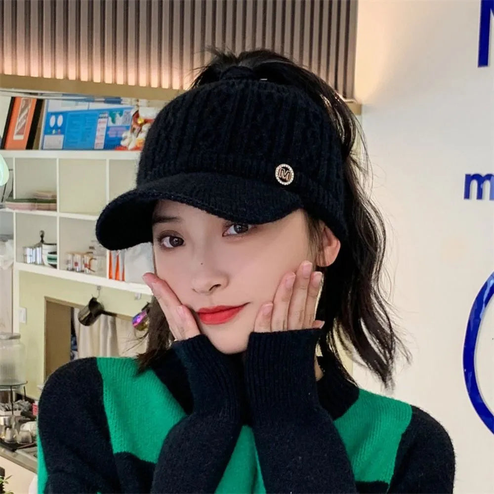 Warm Women's Knitted Baseball Cap - Cable Knit, Winter Black - Tophatter Daily Deals
