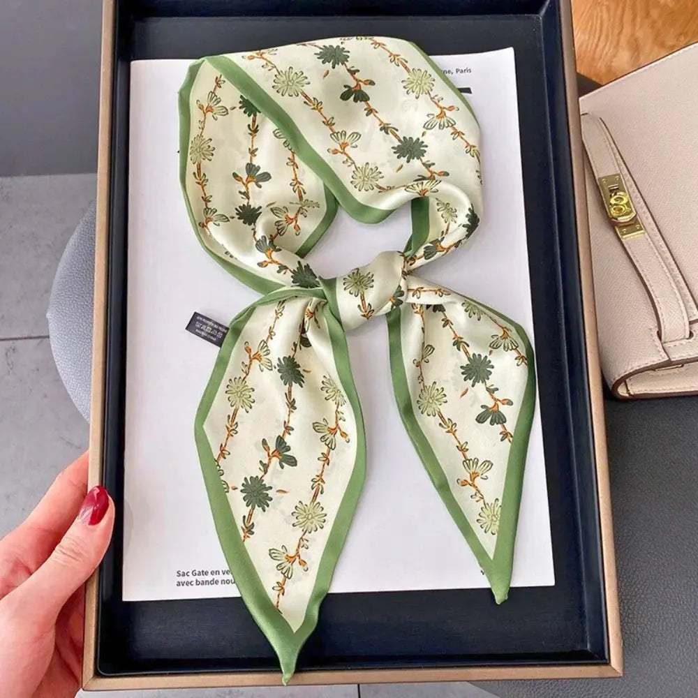 Lightweight Women’s Slim Scarf - Botanical Satin, For Spring Green One Size - Tophatter Daily Deals