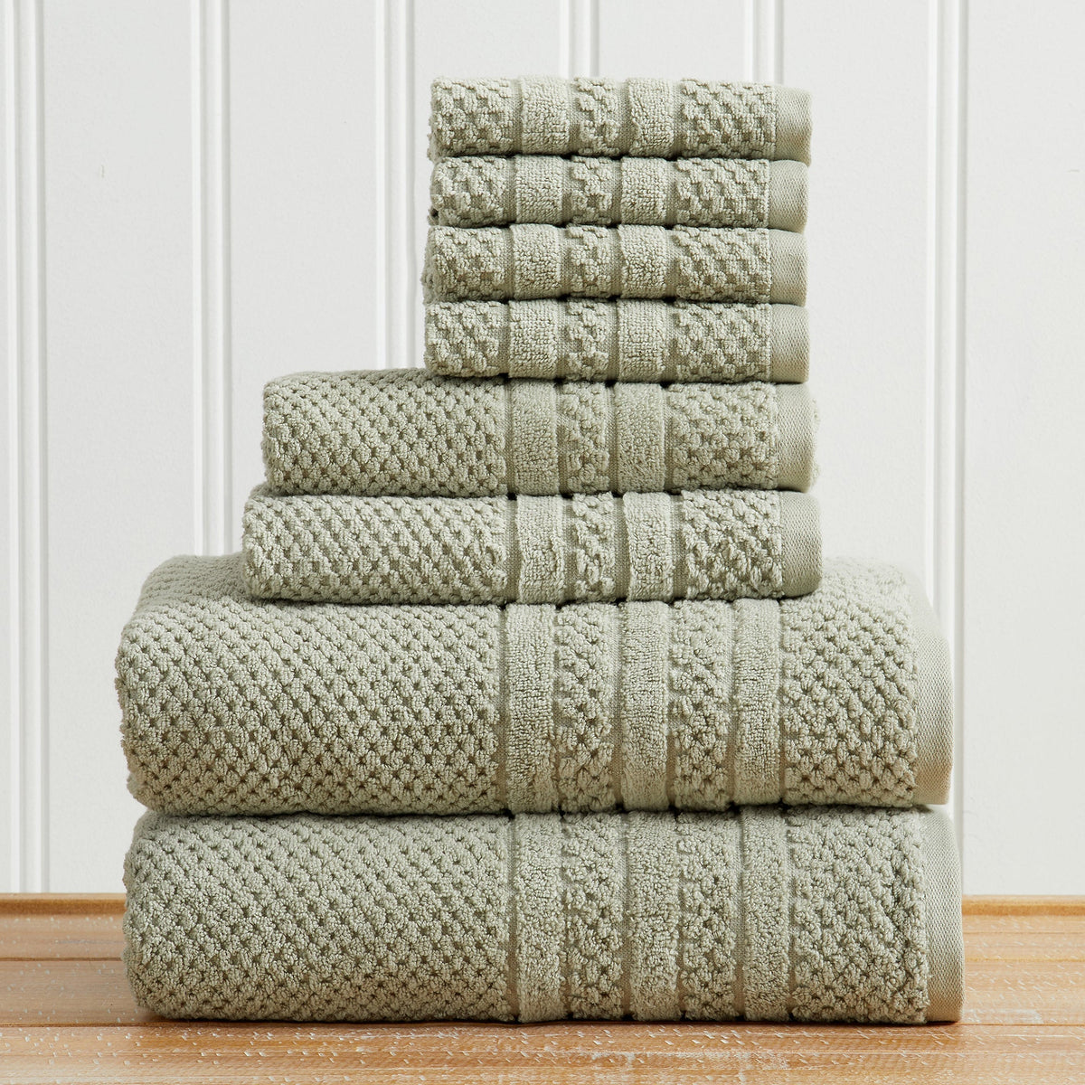 100% Cotton Checkered Jacquard Bath Towel Set - Giuliana Collection 8 Piece Set Eucalyptus Bath - Tophatter Daily Deals
