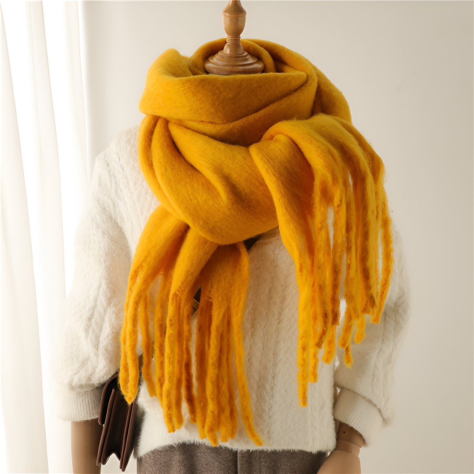 Soft Women’s Scarf - Oversized Fringed Cashmere For Winter Yellow - Tophatter Daily Deals