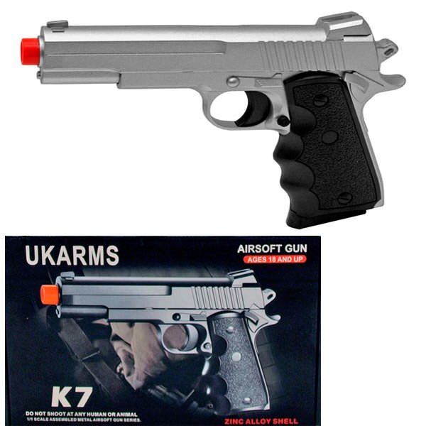 Silver Metal Edition K7 FPS-200 Spring Airsoft Pistol - Tophatter's Guns'N'Weapons Store Collectible Weapons - Tophatter Daily Deals