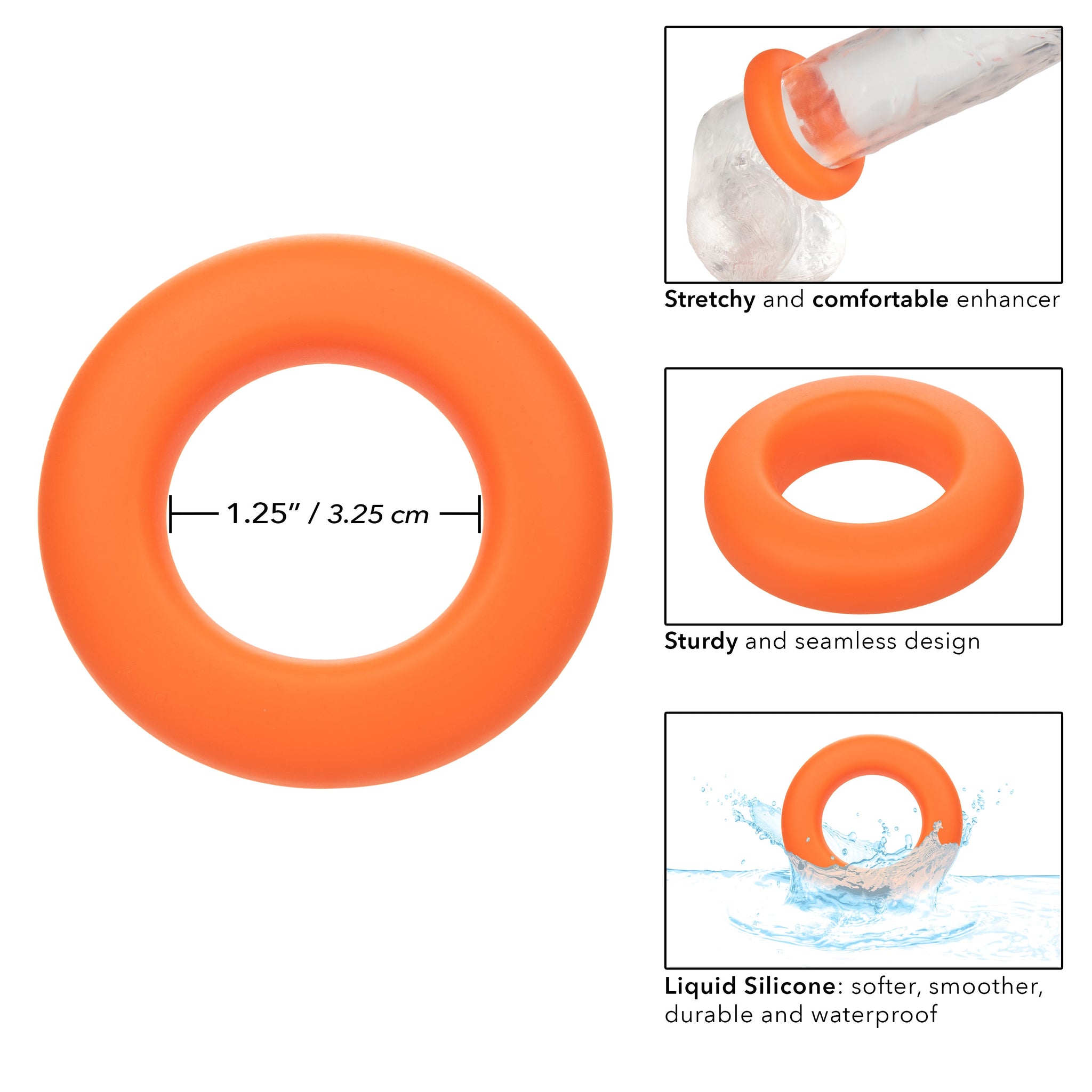 Alpha Liquid Silicone Prolong Large Ring Orange 1.25 Inch Diameter Stretchy Comfortable Durable > Cock Ring > Single - Tophatter Daily Deals