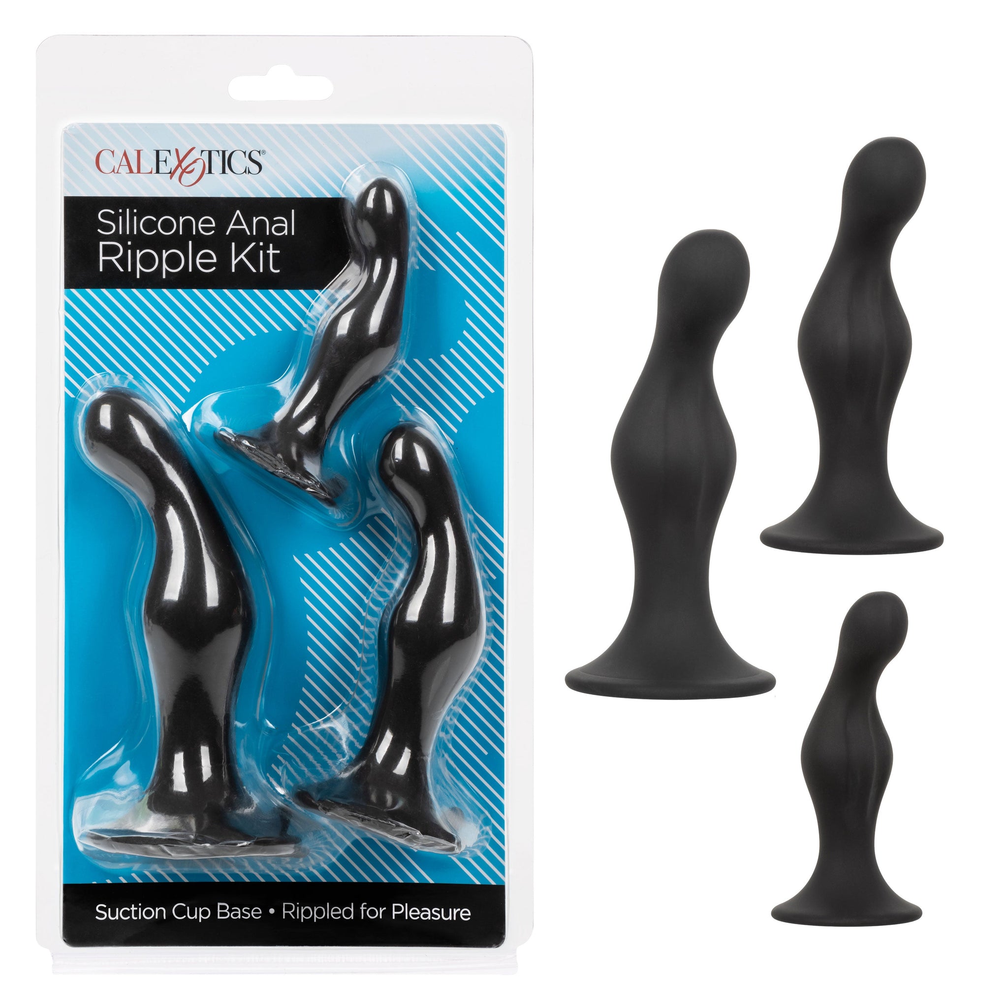 Silicone Anal Ripple Kit Set of 3 Black Graduated Curved Anal Plugs with Suction Cup Base > Anal Range > Butt Plug Kits - Tophatter Daily Deals