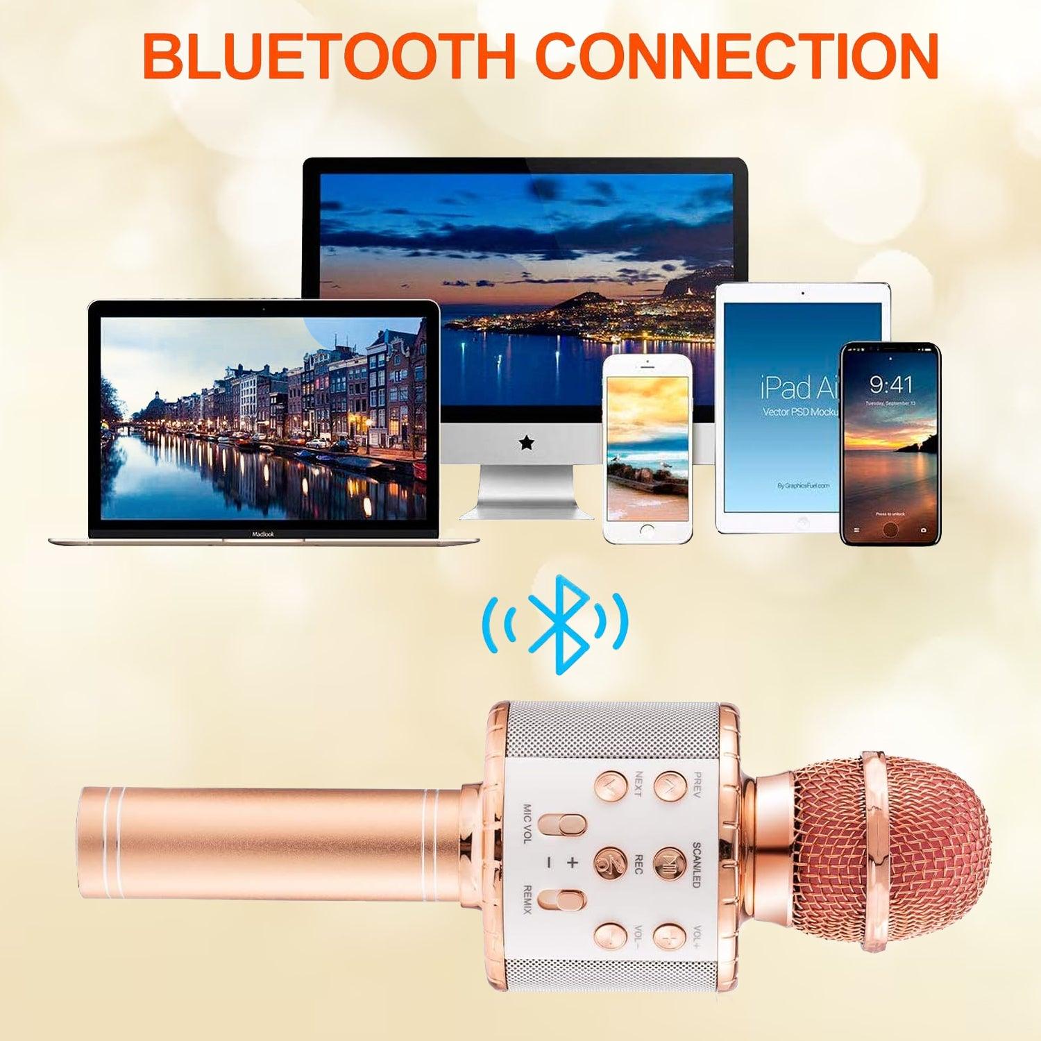 Wireless Microphone with Speaker - Bluetooth Microphone with Flashing Colorful LED Lights | Home KTV Player Support Android & iOS Devices for Party Singing Accessories - Tophatter Daily Deals