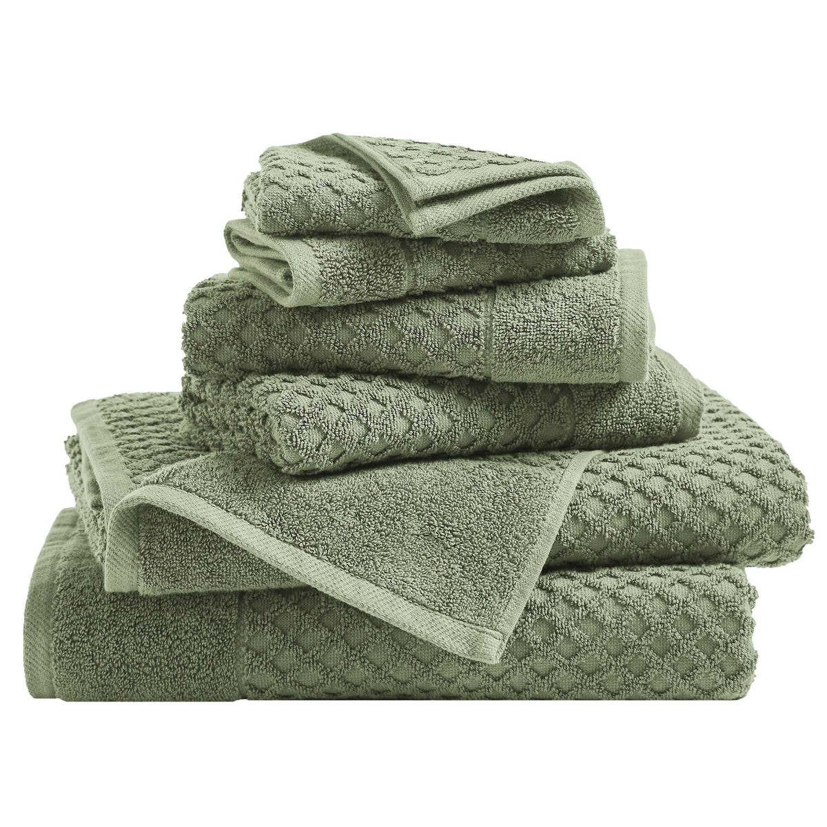 Cotton Diamond Waffle Weave Bath Towel Set - Grayson Collection 6 Piece Set Eucalyptus Bath - Tophatter Daily Deals