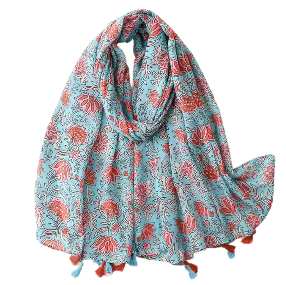 Blue and Red Flower Scarf Multi Scarves - Tophatter Daily Deals